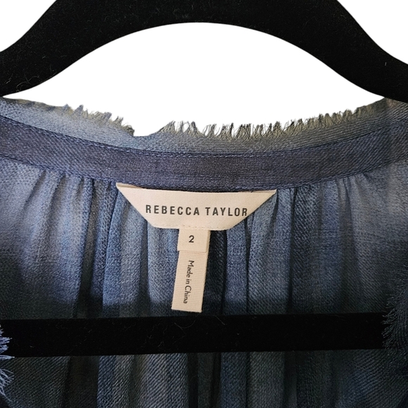 Rebecca Taylor Blue Silk Plaid Sheer V Neck Ruffle Blouse size 2 - Picture 3 of 5
